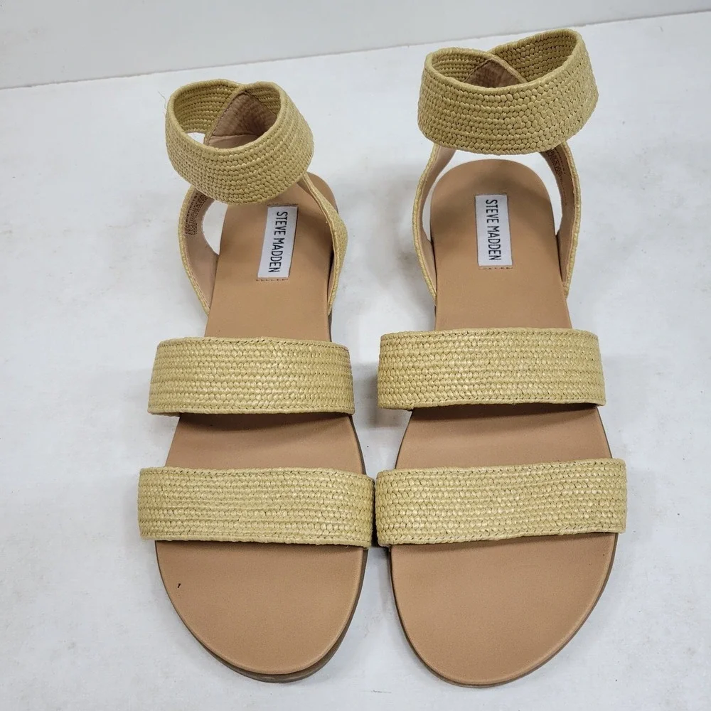 Steve Madden Women's Raffia Ankle Strap Sandals Beige Size 10M